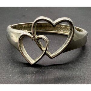 Double Heart Silver-Tone Hinged Bracelet